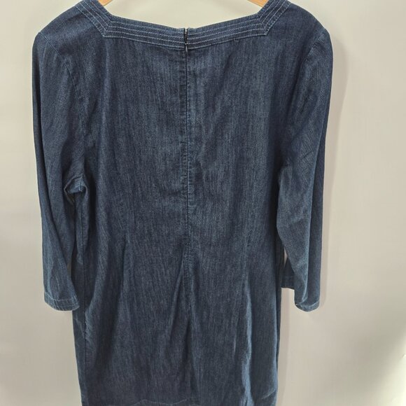 Talbots Denim Chambray Cotton Square Neck 3/4 Sleeved Midi Shift Dress 16P - Picture 3 of 15
